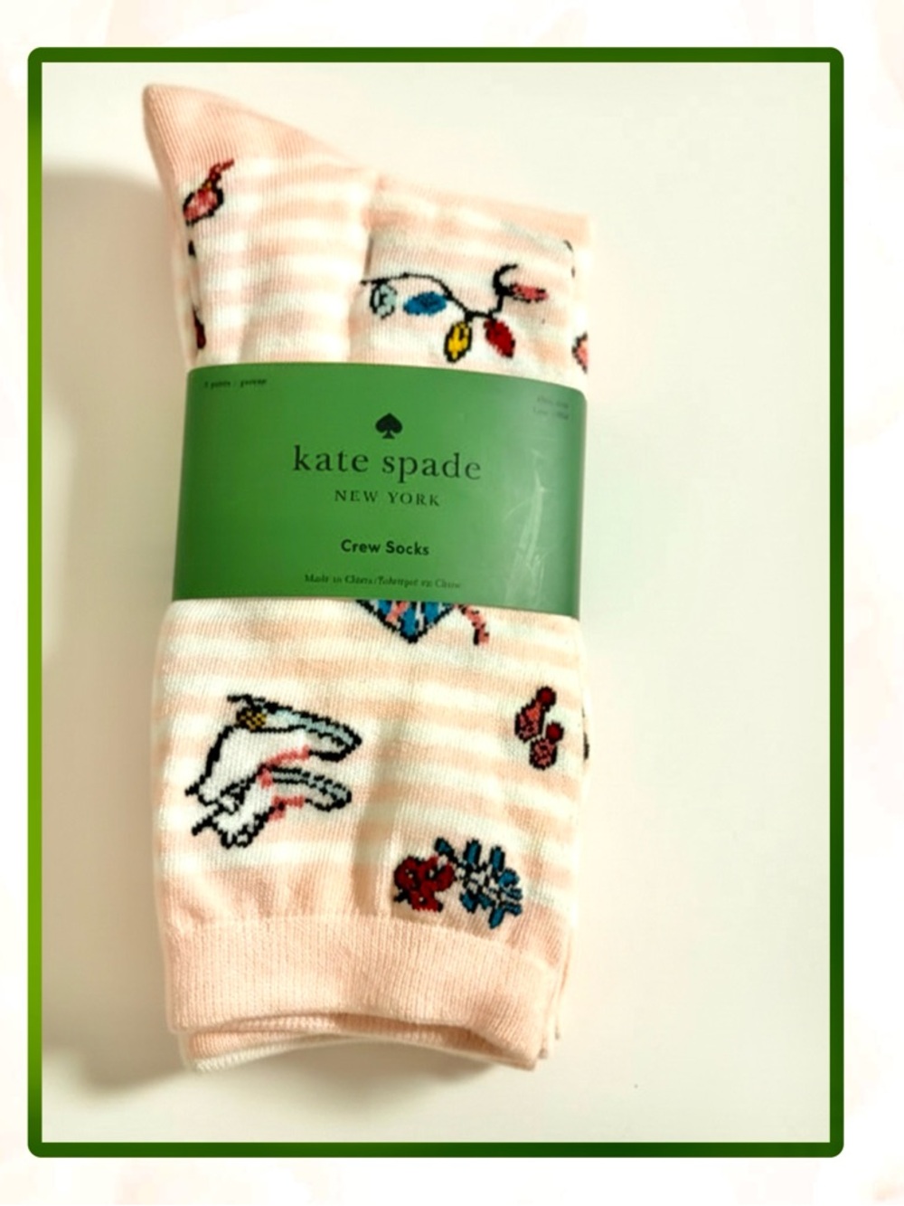 kate spade Pink Crew Socks with Floral Motif